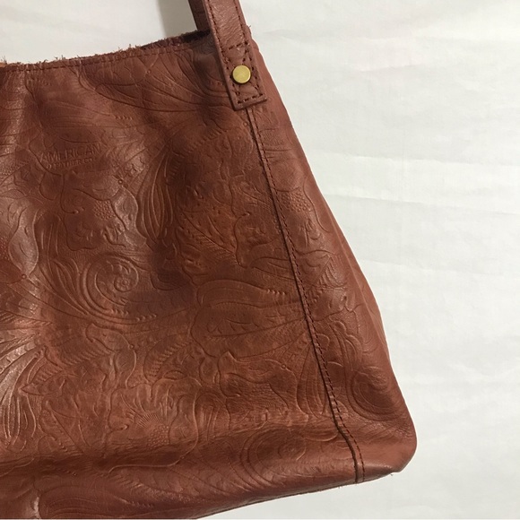 SOLD American Leather Co Shoulder Purse Embossed Tooled Floral Brown Bag - Picture 7 of 13